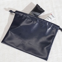 Pochette de maquillage de luxe en cuir Pu avec logo personnalisé sac de rangement étanche en cuir pour pinceaux cosmétiques avec cordon de serrage et poussière
