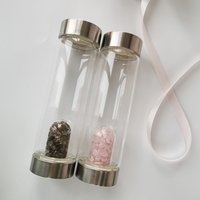 Bouteille d'eau en verre cristal premium réutilisable avec fond amovible et couvercle en acier inoxydable