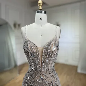 Serena collina argento Nude sirena Spaghetti con cinturino Modulare abiti da sera con perline abiti da ballo per feste 2024 LA72047B personalizzati - Product Image 5