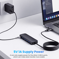 SYONG Hub USB-A mâle 5-en-1 de 1,5 m, 4 ports USB 3.0 et 1 port USB-C de charge, concentrateur multiport pour ordinateur portable, souris, webcam