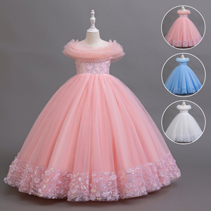 Gaun pesta ulang tahun anak perempuan, gaun pesta ulang tahun pernikahan sifon bordir Motif bunga kerah O - Product Image 1