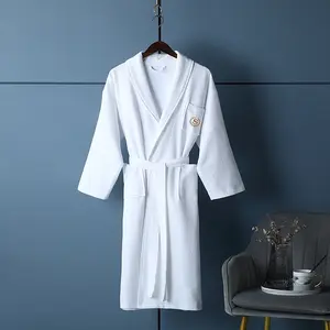 100% cotton waffle bath robe unisex adult custom embroidery logo absorbent bathroom robe for spa hotel bathrobes white