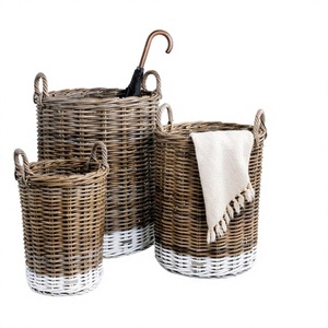 Paniers de rangement en rotin tressé faits à la main avec poignées, ensemble de paniers à linge rustiques pour la décoration de la maison, couvertures, jouets, vêtements et plus - Product Image 3