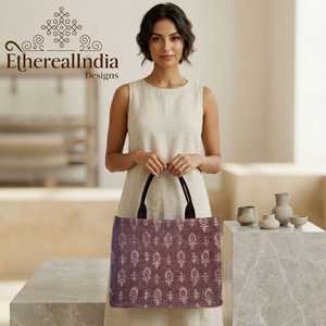 Geometric Jacquard Tote Bag <b>Boho</b> Woven Ethnic Shoulder Bag Large Tribal Handbag with Leather Straps - Product Image 1