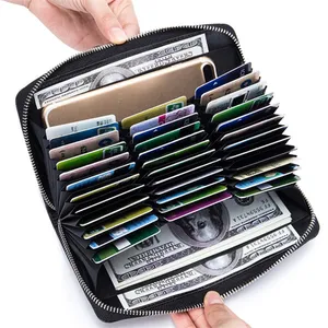 RFID engelleme hakiki deri cüzdan kadın erkek için çok kredi kart tutucu fermuar çanta cep telefonu çanta