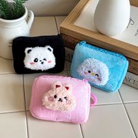 Porte-monnaie mignon en peluche d'animal, frais et doux, pliable, sac à monnaie miniature carré pour étudiant, sac à écouteurs, dessin animé, pendentif en forme de cœur pour fille, porte-clés