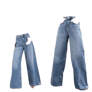 NOVEDAD DE VERANO 2025, pantalones vaqueros lisos lavados rasgados rectos Retro para mujer, pantalones vaqueros informales transpirables de cintura media en Stock - Product Image 4