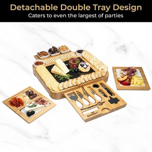Ensemble cadeau personnalisé de 4 pièces : Planche à découper et <span class=keywords><strong>plateau</strong></span> de service surdimensionné pour fromages et charcuteries, avec tiroir - Product Image 4