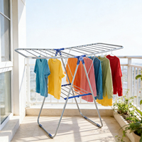 Séchoir à linge portable et pliable multifonction en acier inoxydable, séchoir à vêtements autoportant à ailes pour la maison