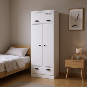 Armario de Dos Puertas Blanco con 1 Cajón, Diseño Moderno, Mueble de Dormitorio Independiente, Gabinete de Madera MDF - Product Image 2