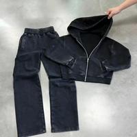 Ensemble de vêtements de sport pour homme en coton 100% avec logo personnalisé d'usine, motif délavé à l'acide, capuche en polaire respirante, séchage rapide, couleur unie