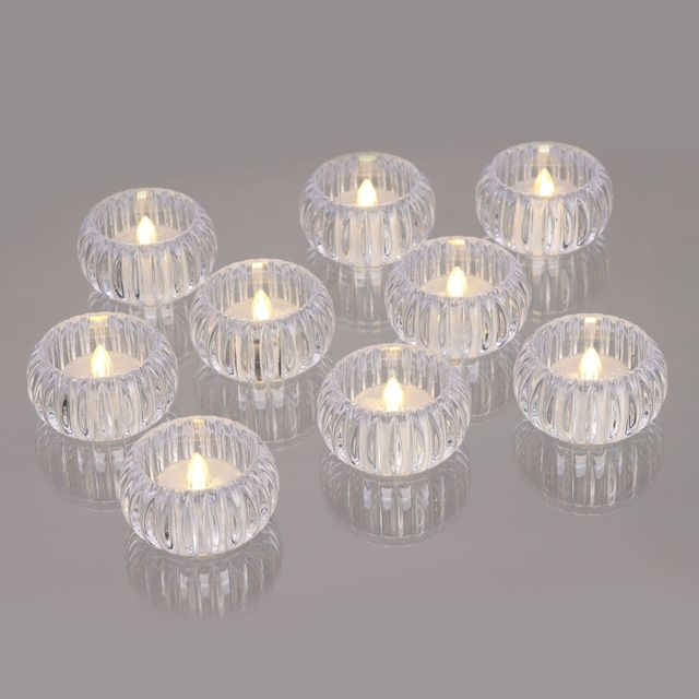 Plastic Crystal LED Flameless Tea Light Mini Vertical Stripe Transparent Night Light Wholesale
