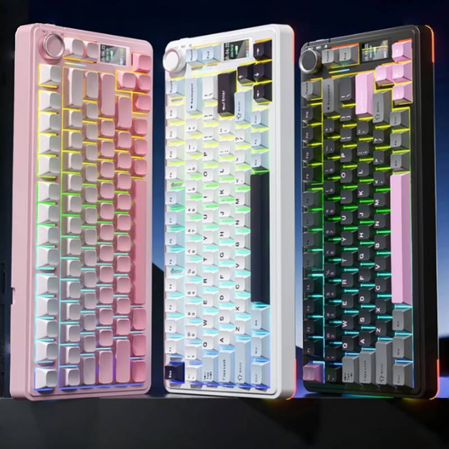 Wholesale AULA S75 PRO Three Mode Mechanical Keyboard 80 Keys Full Key Hot Swappable Gaming Keyboard with TFT Screen