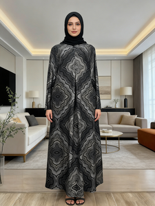 Traditional Modest Rayon Abaya Muslim Women Dress Loose Ankle Length Long Sleeves Geometric <strong>Vintage</strong> Casual Business Evening - Product Image 4