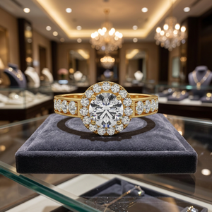 แหวนเพชรทรงกลมประดับเพชรสองแถวแบบช่องคู่ - Product Image 1
