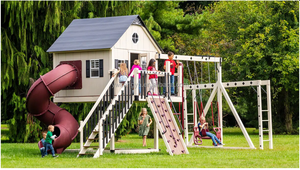 Attrezzatura per Parco Giochi all'Aperto per Bambini: Casetta in Legno con Altalena, Scivolo, Barre per Arrampicata e Parete da Arrampicata per Strutture Ricreative per Bambini - Product Image 3