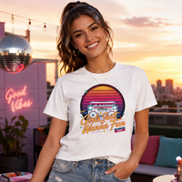T-shirt graphique rétro JNEI pour femme, séchage rapide, respirant, coupe ajustée, col rond, idéal pour les soirées sur le toit