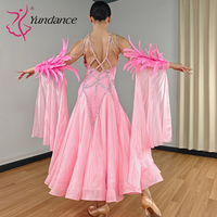 Costume de danse de salon lyrique sur mesure pour femmes Yundance B-25145, robe de compétition de valse en satin rose et mousseline