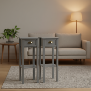 Table d'appoint grise haute avec tiroir et étagère, table d'appoint moderne gain de place pour chambre et salon - Product Image 2