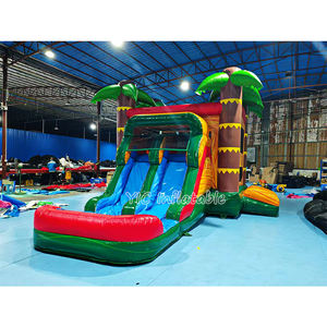 Castillo Inflable Comercial con Tobogán Acuático de Doble Carril, Diseño de Palmera Tropical, Inflable Húmedo/Seco para Fiestas - Product Image 1