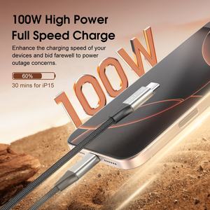 สายชาร์จเร็วแบบ USB-C to USB-C 100W/6A ยาว 2 เมตร/6.6 ฟุต ผลิตโดยโรงงาน OEM แบบกำหนดเอง  วัสดุไนลอน ป้องกันการหักงอ สำหรับสมาร์ทวอทช์ คอมพิวเตอร์ แล็ปท็อป - Product Image 3
