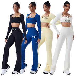 Ensemble de sport respirant à manches longues pour yoga et fitness, avec bretelles fines croisées à l'avant, collection automne 2026, idéal pour la course en extérieur - Product Image 1