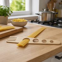 Vente en gros de gadget de cuisine en bois de hêtre, mesureur de pâtes à spaghetti, outil de mesure gadget avec 4 portions de service