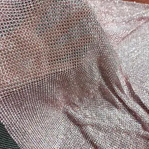 3MM Sparkling Flexible Rose Color Aluminum Rhinestone Mesh Crystal Fabric For Garment Bags