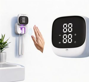 2026 Newly designed hands-free wave induction automatic open cover <b>led</b> <b>clock</b> display toothbrush sanitizers holder with heating - Product Image 3