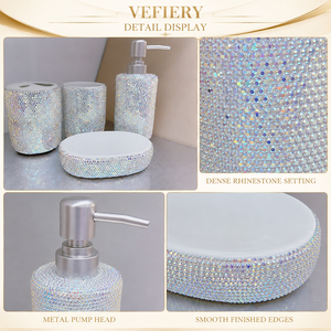 Ensemble de salle de bain en strass : Distributeur de savon, porte-brosse à dents, porte-savon, gobelet – Accessoires brillants pour coiffeuse, maison, cadeau - Product Image 4