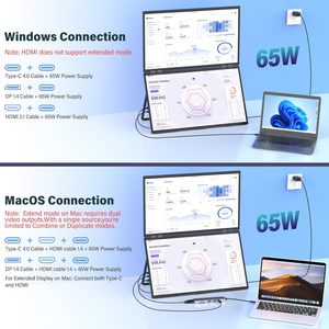 Moniteur portable double InnoView 23,8 pouces, 100% SRGB, 4K 3840x2160P, 315° réglable, pliable, panneau IPS, haut-parleurs intégrés, 2 USB - Product Image 6