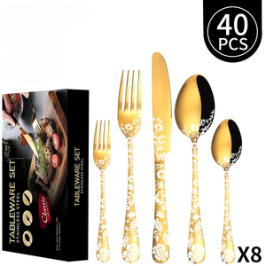 Cubiertos de acero inoxidable con diseño de flores negras para comer, cubiertos, tenedores de cena pulidos mate, cuchillos para carne, cucharas - Product Image 3
