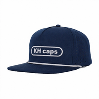 Op maat gemaakte logo 5-panel baseballcap met platte klep, marineblauw nylon, snapback, geborduurd, Gorras De Beisbol, OEM ODM fabrikant