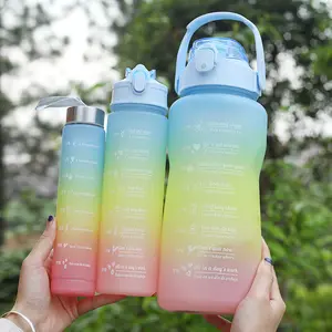 新畅销产品渐变500毫升700毫升2000毫升3合1套装瓶，塑料励志水瓶定制