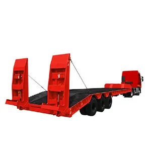 Hot Sale Lowbed Axl Trailer 3 Rame Lowb Trailer Gooseneck Excavator Loader Transport 50 Tons Hydraulic Ramp Low Boy Semi Trailer