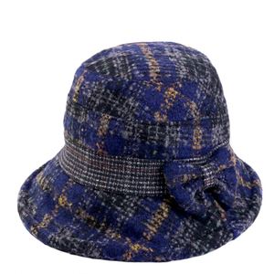 หมวกแบบผูกโบว์สำหรับผู้หญิงหมวกทรงถังผ้าวูลผสมมาใหม่หมวกพิธีการสไตล์ฤดูหนาวฤดูใบไม้ร่วง - Product Image 1