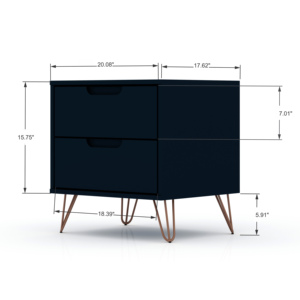Table de chevet bleu nuit avec pieds en bois, design moderne et minimaliste, meubles de chambre à coucher - Product Image 3