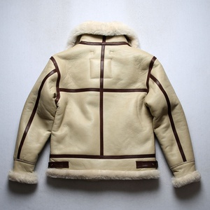 Giacca da Pilota Bomber B3 da <span class=keywords><strong>Uomo</strong></span> Personalizzata di Grande Successo in Vera Pelle di Montone Shearling con Pelliccia Stile Aviatore RAF Bianca Cappotto <span class=keywords><strong>Bianco</strong></span> - Product Image 3