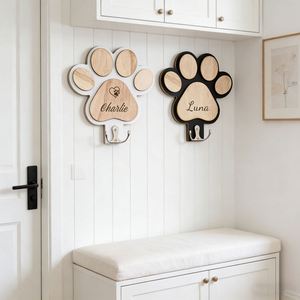 Personalized Dog Paw Wall Hook, Custom Pet Leash Holder, Wooden Collar Rack, Engraved Paw Print Hanger, Gift for Pet Lovers - Product Image 2