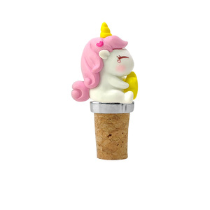 Pink Hair Unicorn Cork Wine Stopper Silver Metal Top Wooden Base For Champagne Red Wine Bottle - Product Image 1