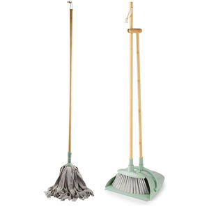Ensemble <span class=keywords><strong>balai</strong></span> et pelle à poussière pliables avec manche en bambou, coupe-vent, autoportants et compacts, en plastique pour la maison - Product Image 4