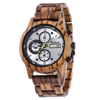 Montre en bois à mouvement à quartz avec cadran à aiguilles lumineuses et trois petits cadranaux, tendance, pour homme - Grande Vente