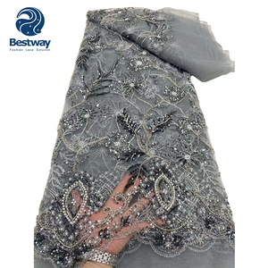 Bestway Dust Pink Luxury Austria Bead bordado vestido de novia con lentejuelas tela de encaje de tul - Product Image 5