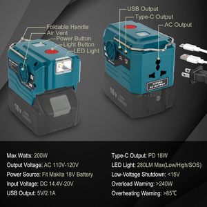 Inversor de Corriente de 18V CC a 110V CA, 200W, Portátil, Onda Sinusoidal Modificada, Puerto <span class=keywords><strong>USB</strong></span> Tipo-C, Compatible con Baterías de 18V - Product Image 2