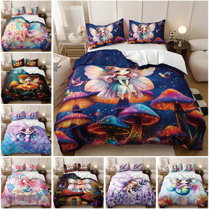 Ensemble de literie <span class=keywords><strong>pour</strong></span> filles, princesse, dessin animé, fleur, fée, sirène, impression numérique 3D, 100% polyester, 300 fils, housse de <span class=keywords><strong>couette</strong></span> - Product Image 3