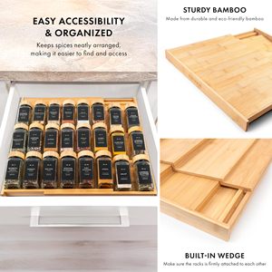 Organizzatore per Spezie Espandibile in Bambù a 4 Ripiani per Cassetti Profondi 3 Pollici (30/60 cm di Larghezza) - Contenitore per Condimenti (Barattoli Non Inclusi) - Product Image 3