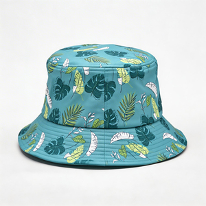 Sombrero de Pescador Unisex de Poliéster/Algodón con Estampado de Hojas Tropicales Color Verde Azulado, Sombrero de Sol para Playa de Verano, Parche Bordado MARINO MADI, Ligero - Product Image 4