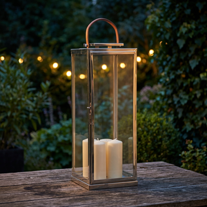 Lanternes à bougies en acier inoxydable faites à la main, lanternes géométriques en verre transparent, lanternes de sol en acier inoxydable, lanternes de table DLS-049 - Product Image 3
