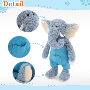 En vrac 13 pouces de long nez rabat oreilles doux blanc ivoire éléphant jouet avec tenue bleue enfants jouer Animal personnalisé coton peluche éléphant - Product Image 4