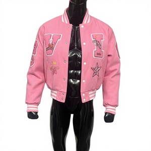 <b>Men</b> Winter Crop Wool Varsity <b>Jacket</b> Bulk Wholesale <b>Long</b> Sleeve OEM Custom Branding Low MOQ Chenille Patches Embroidery Front - Product Image 1